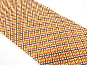 未使用品　上代紬　斜め格子模様織り出し　名古屋帯